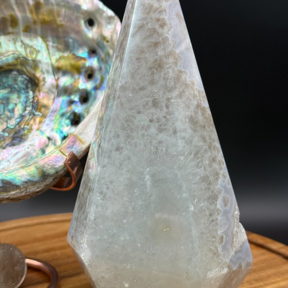 Blue Lace Agate Druzy Crystal Diamond Power Point Tower Natural Geode - Picture 5 of 7